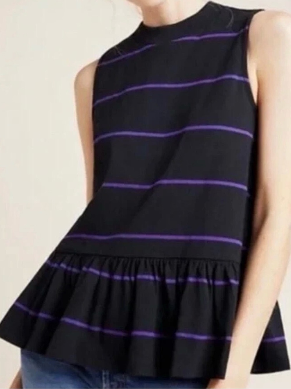 Anthropologie Hildi Black striped peplum top small
new